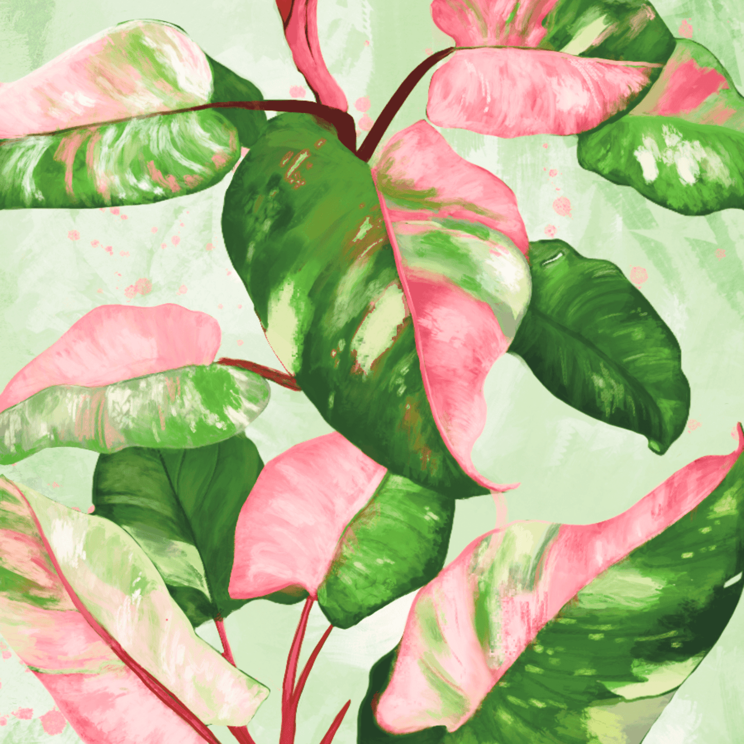 Philodendron Pink Princess 2: Art (Impression UV) sur Support de Cellulaire en Bois (iPhone Android)