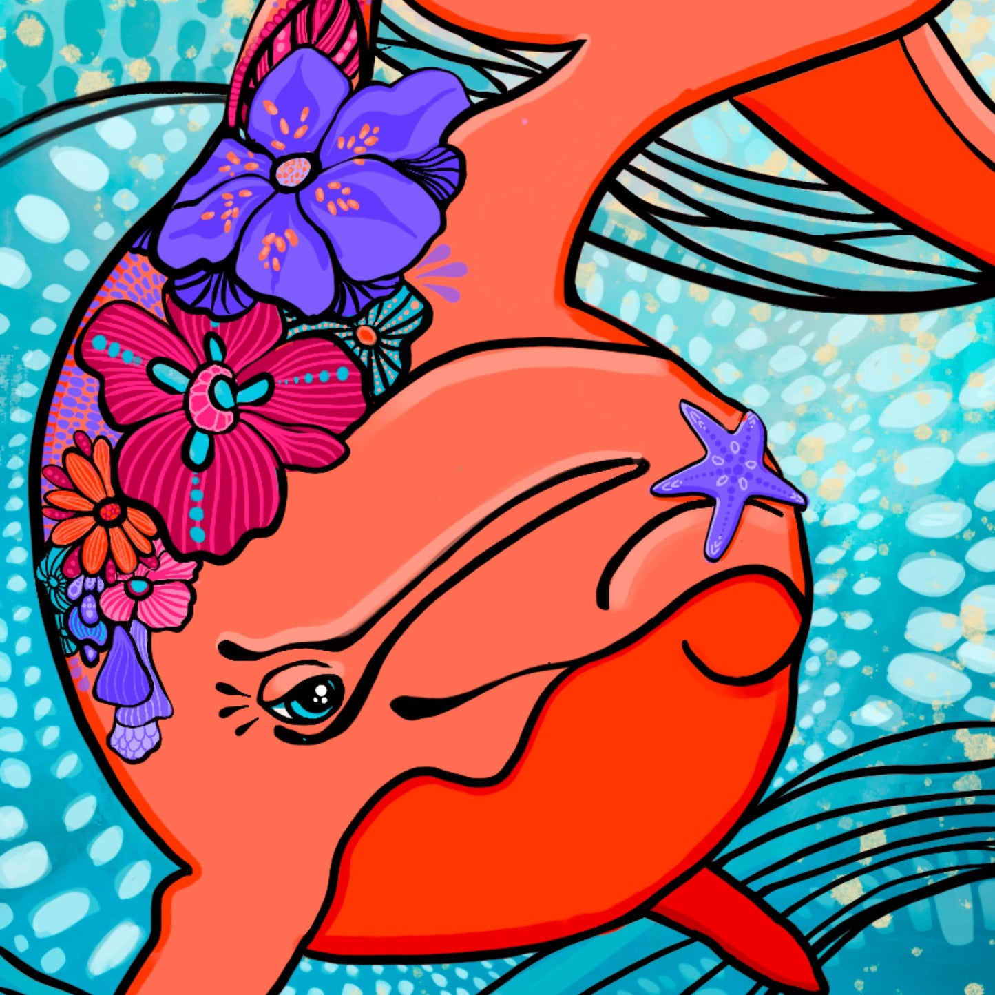 Dauphins Corail: Art (Impression UV) sur Support de Cellulaire en Bois (iPhone Android)