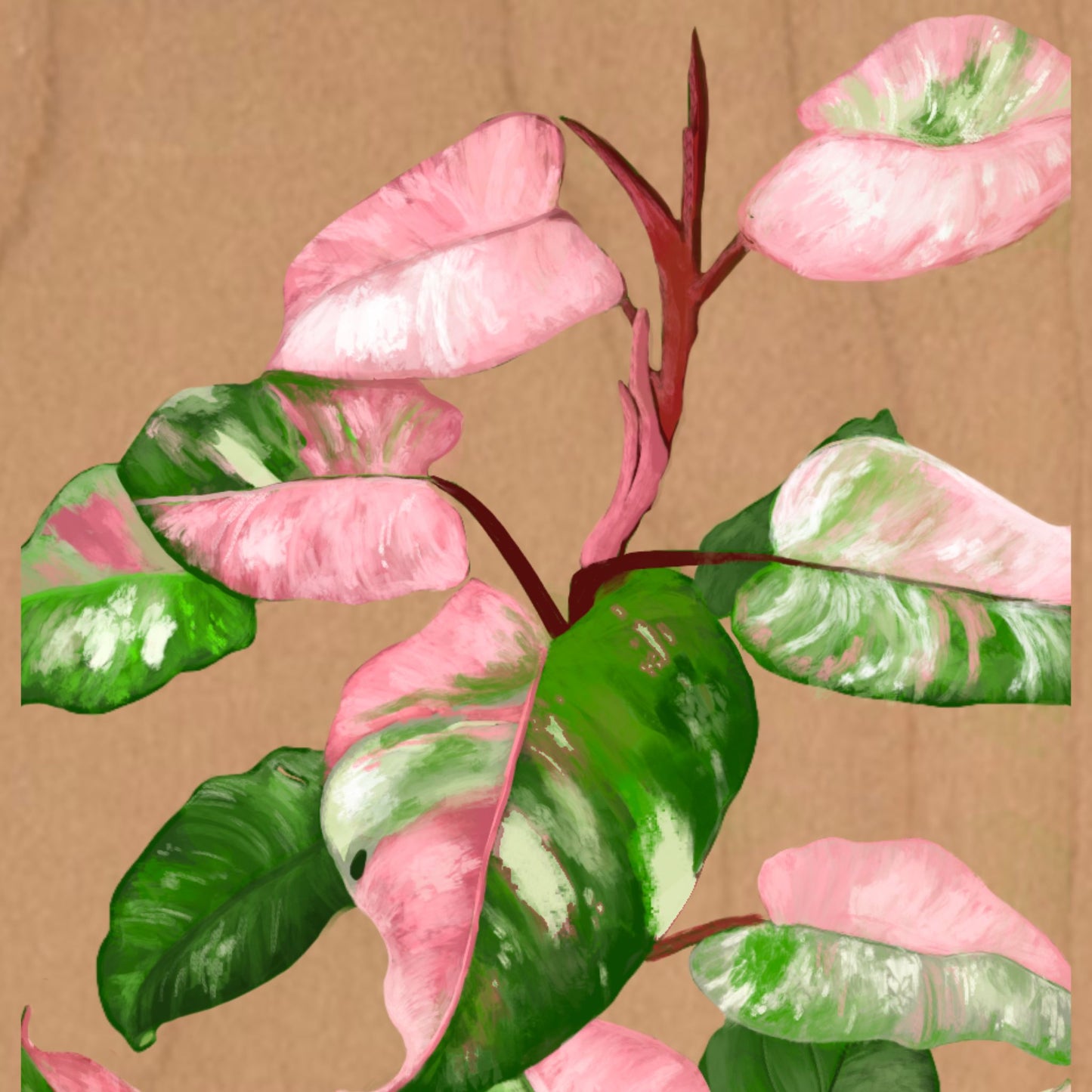 Philodendron Pink Princess : Art (Impression UV) sur Support de Cellulaire en Bois (iPhone Android)