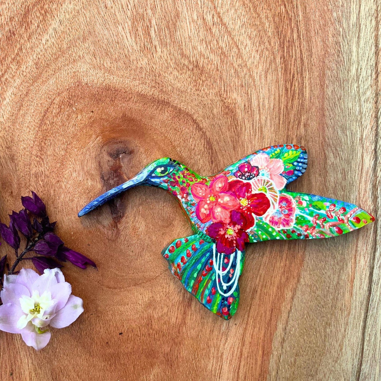 Hand painted hummingbird on wood
