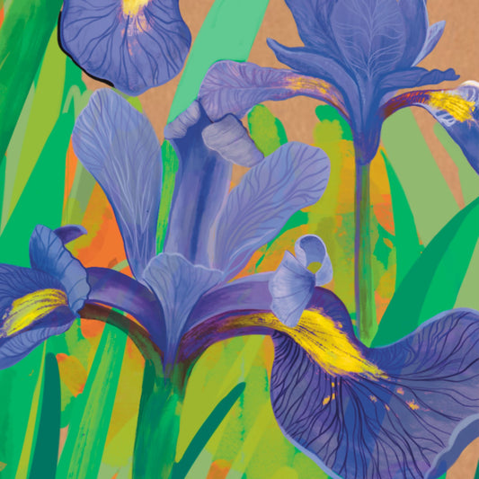 Blue Flag Iris- UV print on a wooden cell phone holder (iPhone Android).