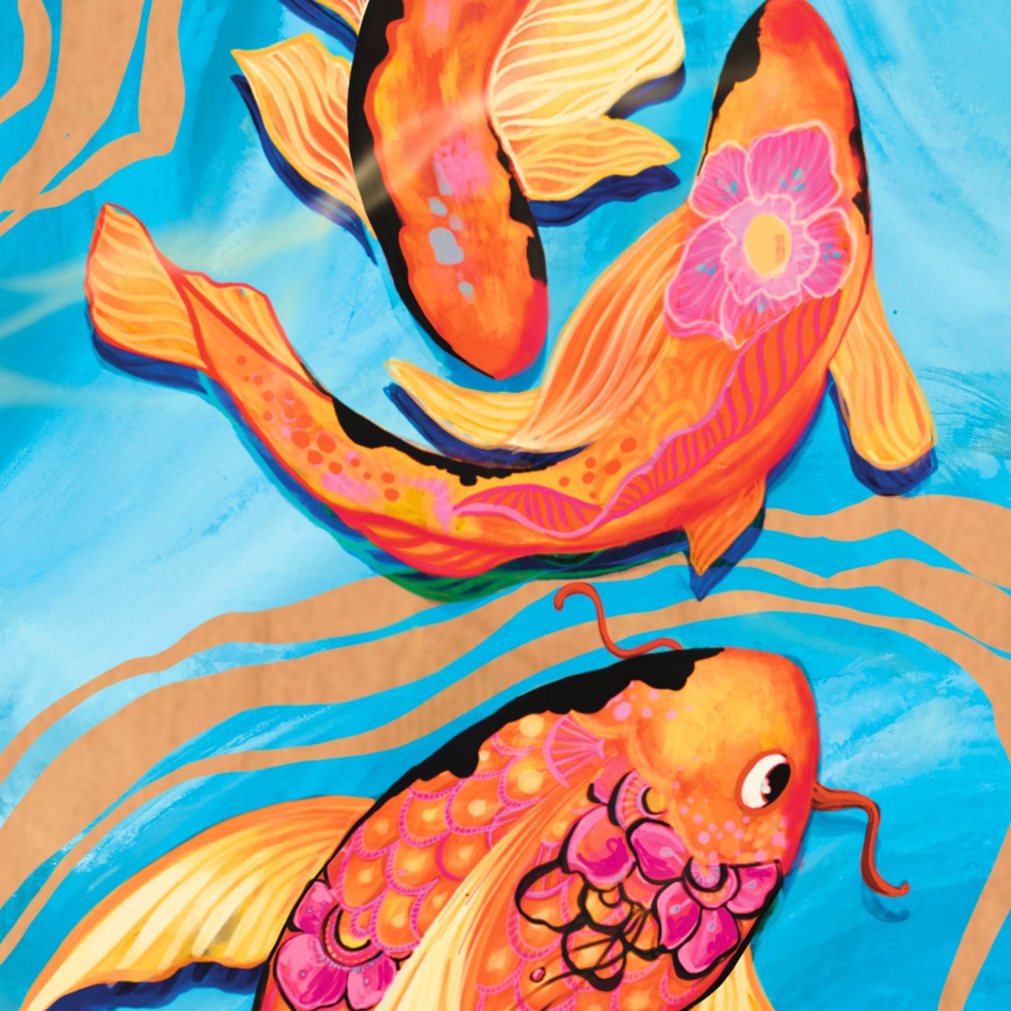 Koi Fish - UV print on a wooden cell phone holder (iPhone Android).