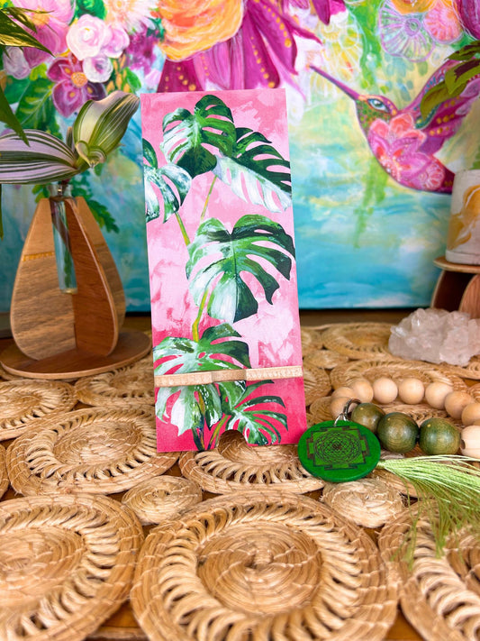 Monstera Albo- UV print on a wooden cell phone holder (iPhone Android).